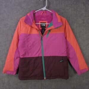 The North Face Jacket Girls Medium 10/12 Pink Orange Colorblock Fleece Lined Zip